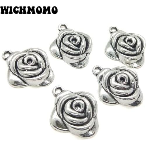 New 8pieces/bag 26*22mm Zinc Alloy Rose Flowers Charms Pendants DIY Earring Necklaces Bracelets Jewelry Accessories