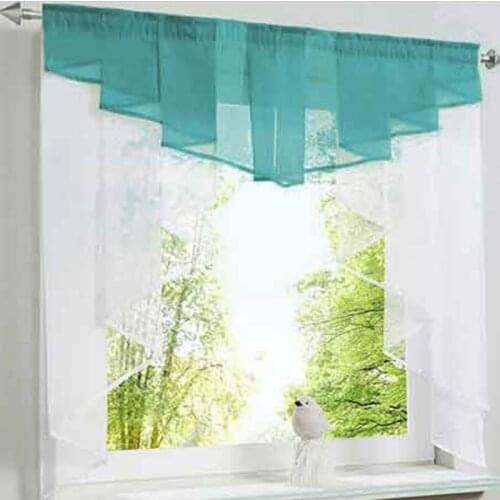 New Fashion Pleated Design Stitching Colors Tulle Balcony Kitchen Window Curtains Gauze Small Coffee Curtain DL033-30