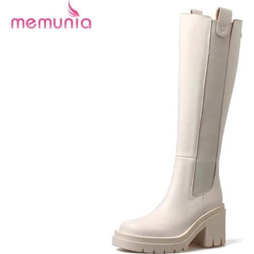 MEMUNIA 2022 New Arrival Genuine Leather Shoes Women Platform Slip On Fashion Chelsea Boots Winter Knee Heigh Boots Ladies