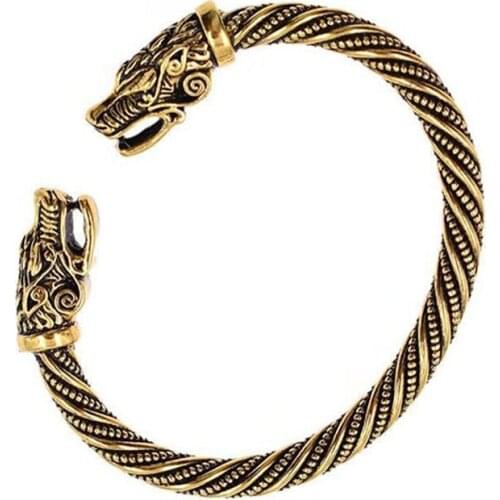 Ofertas Punk Style Unisex Black Gold Color Double Dragon Head Screw Alloy Dangles Bracelet for Women Men Jewelry