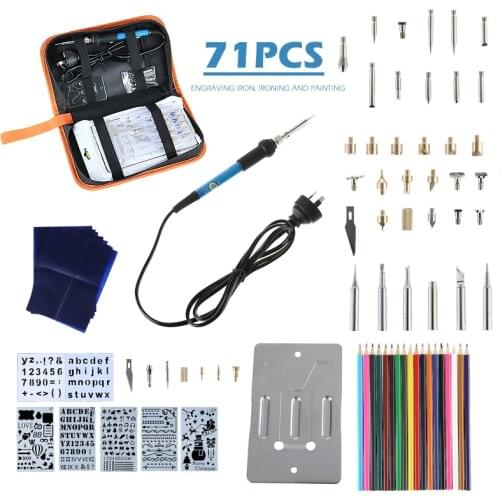 71Pcss 220V 60W Soldering Iron Kit Adjustable Temperature Electric Solder Welding Tools For Pyrographic Wood Carve