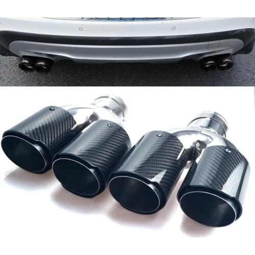 Genuine car Auto Accessories double 76mm outlet Real Carbon Fiber Exhaust Pipe Universal Blue plated stainless Muffler Tip pipe