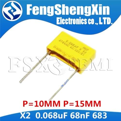 10pcs X2 Safety capacitor 0.068uF 68nF 683 683K P:10MM 15MM Polypropylene film capacitor