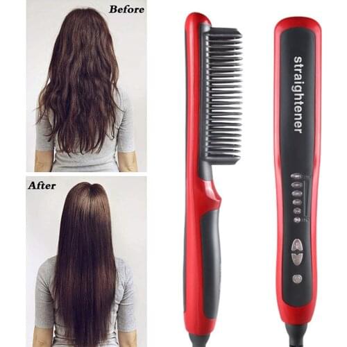 Professional Hair Straightener Flat Iron Straightening Brush Heating Comb Men Beard Straightener Comb Hair Curling Iron Styler