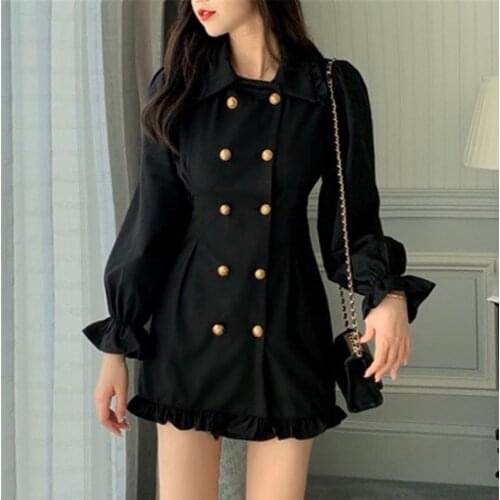 Long Sleeve Shirt Korean Short Skater Collar Sexy Black Maxi Summer Bodycon Dress Women Female Vintage Tunic Party Clothes Hot