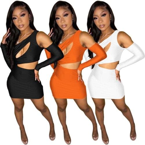 Sexy One Shoulder Cut out Dress Women Clubwear Long Sleeve Bodycon Mini Dresses Autumn Fashion Clothes Club Outfit Y2k Clothes