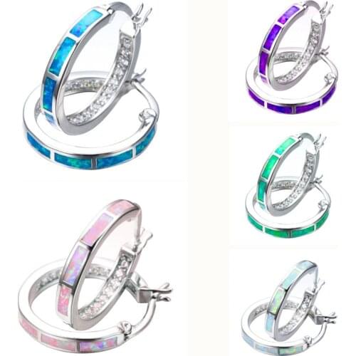 Fashion Jewelry Blue Imitation Opal Crystal Rhinestones Hoop Earrings For Women Accessories Bridal Engagement Wedding Girl Gift