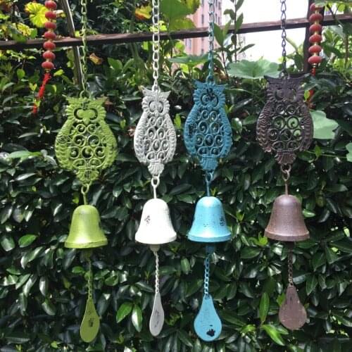 Fairy Garden Wrought Iron Owl Wind Chimes Pendant Ornaments Outdoor Grocery Metal Accessories Crafts Balcony Villa Decoration