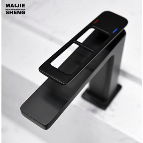 Bathroom black basin faucet brass body black basin sink mixer hot and cold Free PB black crane pure black tap for bathroom