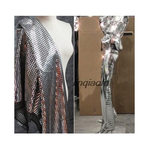 Reflective Square Plaid Silver Rubiks Cube Mesh Sequined Clothing Cloth High-end laser clothing fabric
