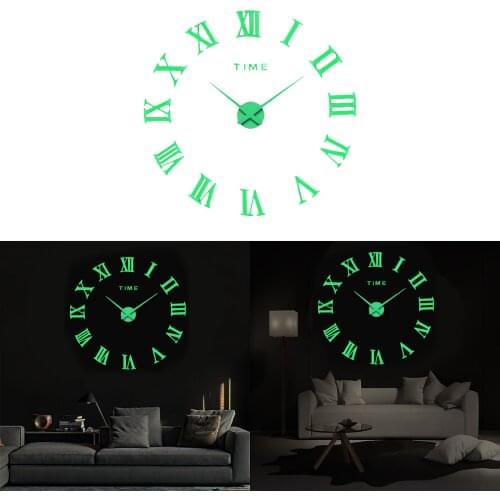 Luminous Large DIY Wall Clock 3D DIY Acrylic Wall Clocks Mirror Stickers Quartz for Home Office Decor