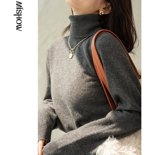MISHOW 100% Wool 2020 Winter Sweaters For Women Solid Bottoming Pullover Long Sleeve Clothing Knitwear Female Tops MX20D5588
