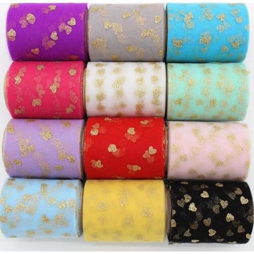 7.5cm 10 yards/volume gold/ heart DIY handmade material tulle roll pettiskirt bow wedding christmas decoration 75mm Ribbon