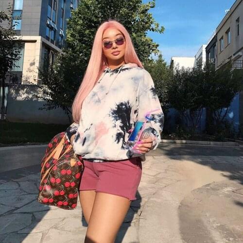 Street Pop Pink Smiley Print Loose High Quality Cotton Hooded Hoodie