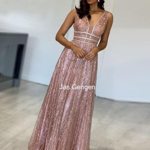 Luxury Sparkly Newest Glittering Evening Dress Sleeveless Sexy Deep V Open Back Court Train Hot Sale Vestido De Noiva Prom 2020