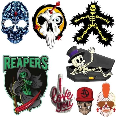 Punk Heat Vinyl Transfer For Clothing Iron On Transfers For Clothes Skull Thermal Sticker Appliques For Washable T-shirt DIY