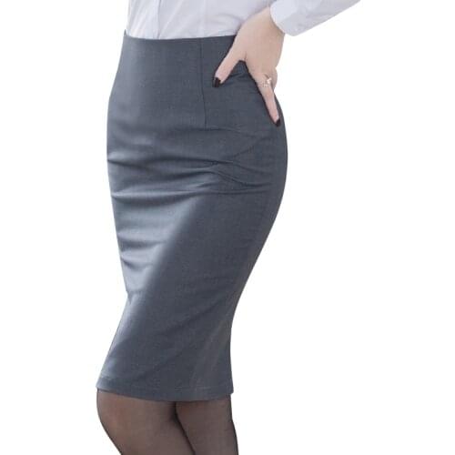 Elegant Womens Pencil Skirt New Fashion Korean OL Style Plus Size High Waist Knee Length Work Office Bodycon Skirt