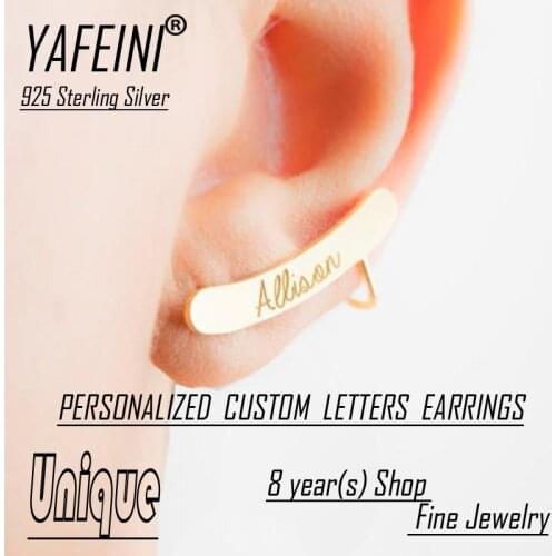YAFEINI Brand Fine Jewelry Unique Custom Engraved Letter Name Earrings 925 Sterling Silver Gift Box