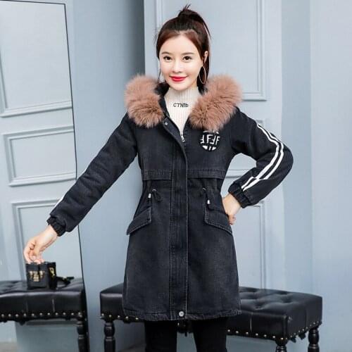 Winter New Black Denim Jacket Hooded Faux Fur Denim Jacket High Quality Denim With Faux Teddy Thick Warm Slim Long Female Jacket