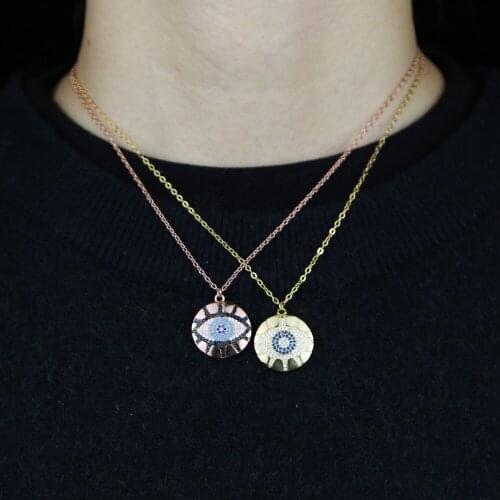 Gold Color Turkish Evil Eye Necklace for Women Pave Luxury Clear Blue CZ Jewelry Trendy Link Chain Pendant Necklace Wholeale