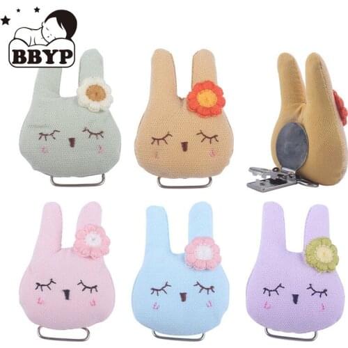 10Pcs Cotton linen Cartoon Rabbit shaped Pacifier Clip Metal Bulk Free DIY Baby Natural pacifier Chain Gift Baby DIY Preferred