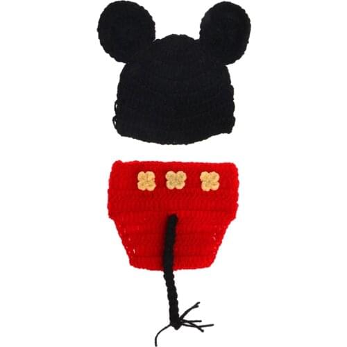 2Pcs/set Baby Mickey second-piece Suit Newborn Baby Girls Boys Crochet Knit Costume Photography Prop Outfits