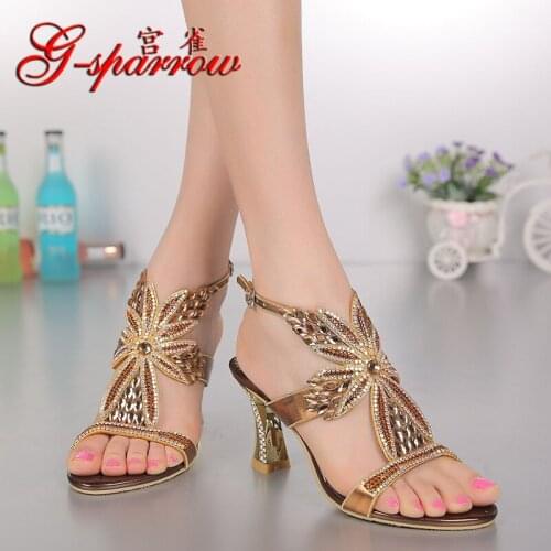 2018 Spring And Summer High Quality Diamond Heels 8cm Rhinestone Evening Sandals Thick With Luxury Wedding Shoes Size 10