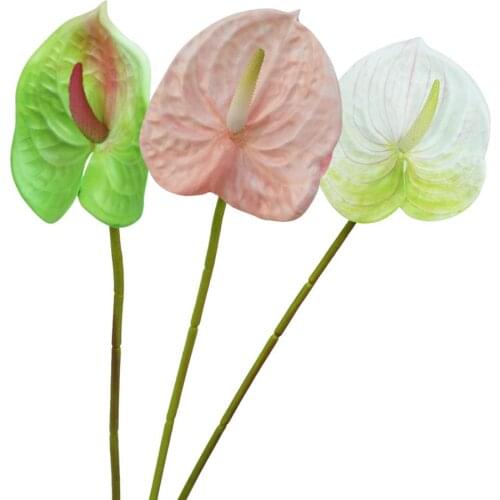 3PCS Simulation Flower Anthurium And White Palm Home Desktop Display Flowers Wedding Decor Floral Photography Props Fake Flowers
