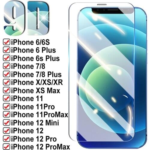 9D 9H Full Tempered Glass on the For iPhone 11 12 X XR XS 11 12 Pro Max iPhone 6 7 8 Plus Screen Protector Protective Glass Case
