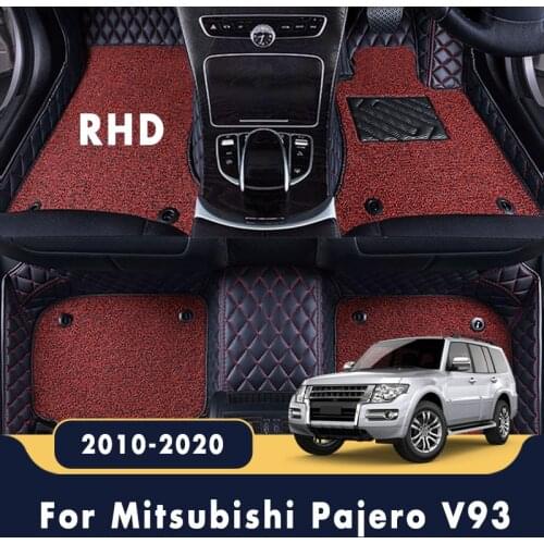 Car Floor Mats Double Layer Wire Loop Carpets For Mitsubishi Pajero V93 2020 2019 2018 2017 2016 2015 2014 2013 2012 2011 2010