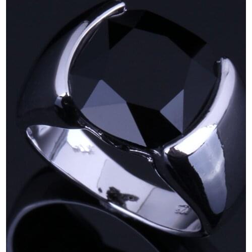 Glittering Black Cubic Zirconia Silver Plated Ring V0619