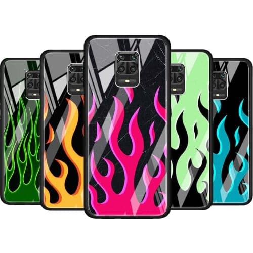 Cool green flame for Xiaomi Redmi Note 10 Pro Max 10S 9T 9S 9 8T 8 7 Pro 5G Luxury Tempered Glass Phone Case Cover