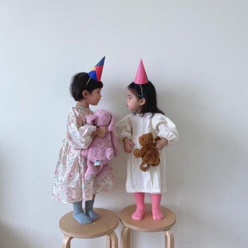 Dress Full Sleeve Puff Sleeve O-neck Print Cotton Casual Fashion Korean Delicate Simple Spring Autumn Girls Clothes for Children