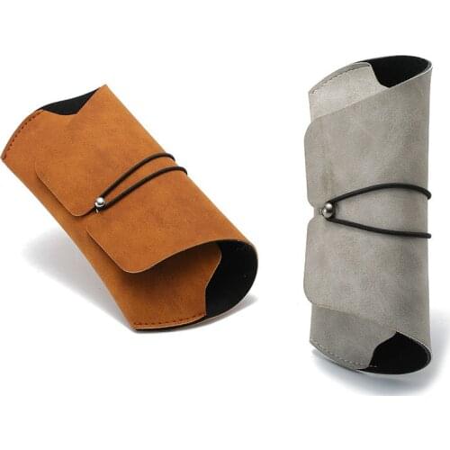 Elbru 1PC Men Women Matte Leather Sunglasses Case Fold-able Buckle Glasses Box Eyeglass Holder Bag Protector Glasses Accessories