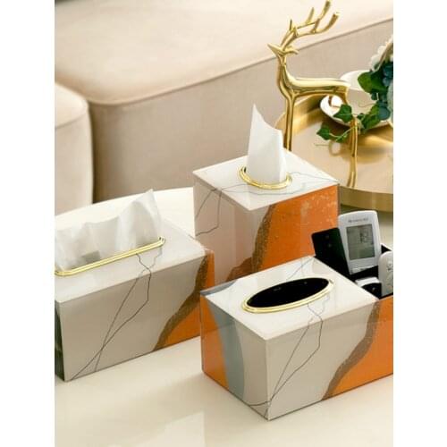 European Luxury Tissue Box Modern Storage Multifunctional Orange Tissue Box Square Glass Cover Emballage Cool Home Stuff AE50ZJ