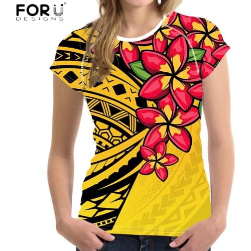 FORUDESIGNS New Arrival Women Short Tops Tees Polynesian Tribal Plumeria Flower Printing Harajuku Casual Vintage T Shirts