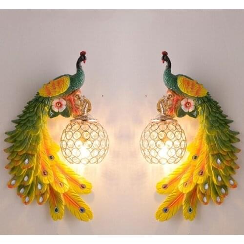 BIRD LAMP COLORFUL PEACOCK WALL LIGHTS FOR HOME BEDSIDE LAMPS LED CREATIVE NORDIC RESIN VINTAGE WALL LIGHT LED LIVING ROOM DECOR