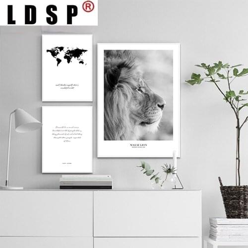 LDSP Nordic Black White Africa Lion Feather Canvas Painting Wall Art Print Poster Picture Modern Living Room Home Decor