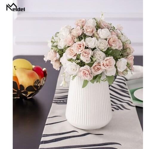 Meldel 1 Bunch 10 Heads Small Roses Artificial Flower Silk Rose Decorative Flowers Home Decoration Wedding Table Faux Rose Flore
