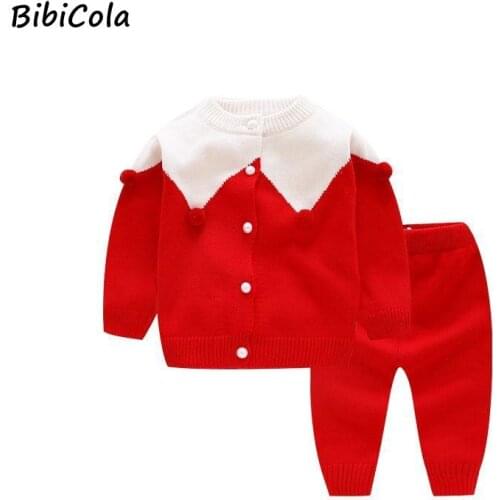 Cute Cartoon Sweater Suit Baby Sets Cotton 2pcs Knitted Sweaters Outerwear+Pants 2021 New Autumn Infant Warm Pants Suit