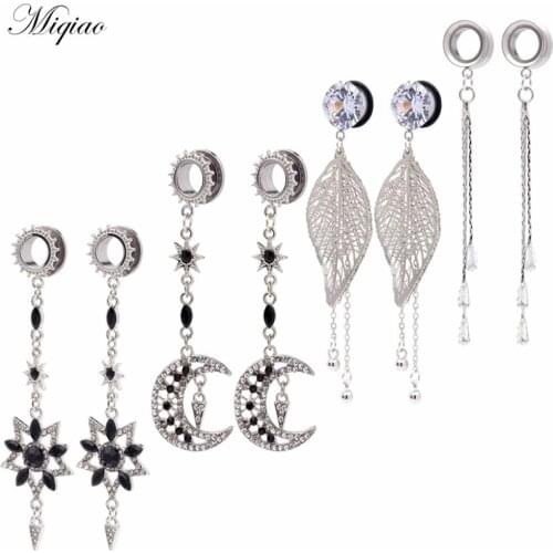 Miqiao 2pcs Fashion Creative Long Diamond-studded Sun and Moon Ear Piercing Jewelry