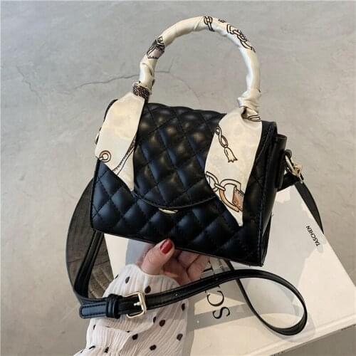 Fashion Silk Scarf Handbag Brand Designer PU Leather Womens Crossbody Bag Fashion Chain Messenger Bag Small Flap Bags