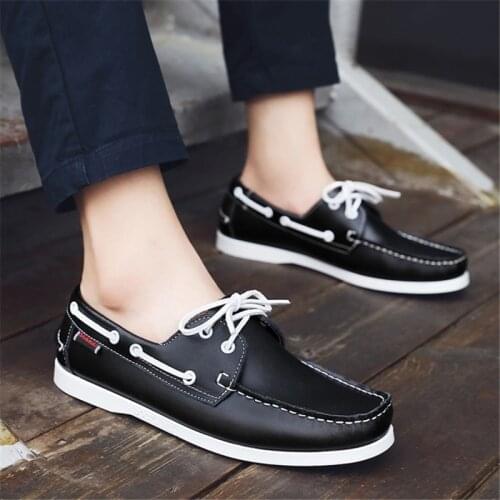 Mens PU Leather Business Casual Shoes Outdoor Breathable Sneakers Male Fashion England Style Sailboat Walking Footwear Zapatos