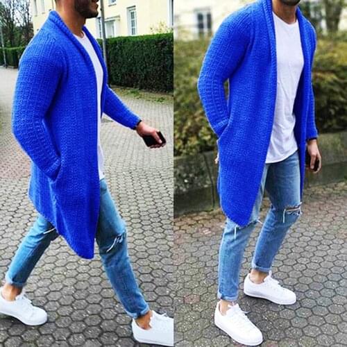 Mens Wool Cardigan Spring Autumn Warm Thick Solid Spacious Pocket Fashion Long Sweaters Knitted Cotton Casual Male Jackets