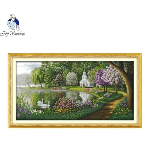 Joy Sunday Green Lake Reflected Color Patterns 14CT11CT Printed Counted Cross Stitch Set Cross-stitch Kits Embroidery Needlework