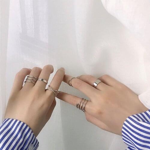 Minimalist Geometric Ring Set 6PCS Cross Circular Wave Adjustable Finger Jewelry Female Glamour Daily Accessories Rave Rings