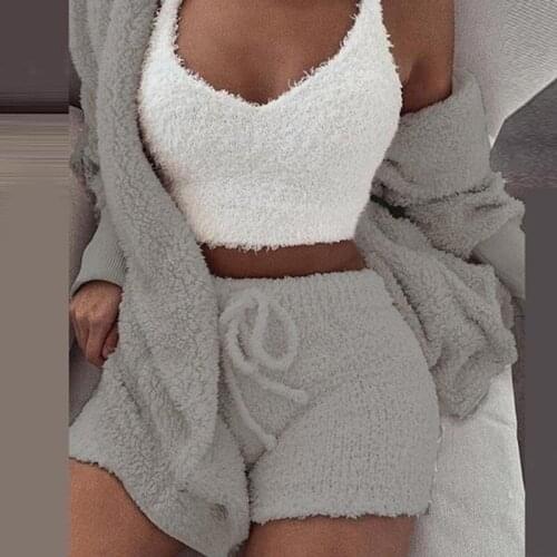 Winter Autumn Three Pieces Set Hoodie Top And Short Tracksuit Women Set Elastic Waist Leisure 3 Piece Set Women Outfits