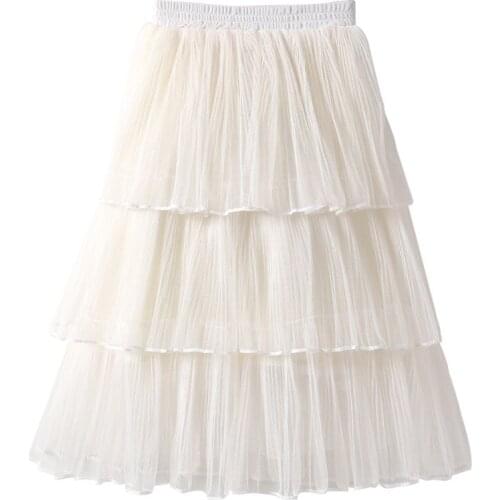 Causal Summer Korean Style Solid White/ Pink Sweet Girl Princess Cake Layer Skirt Childrens Kids Ruched Skirt