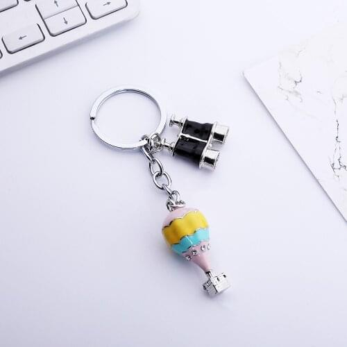 Simple fashion hot air balloon telescope keychain charm pendant keychain charm mens car key ring ladies bag keychain decoration
