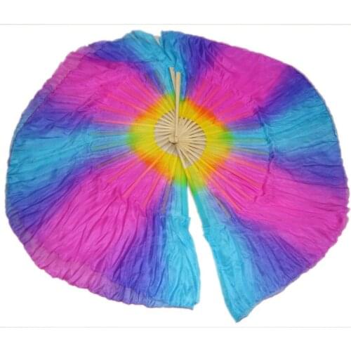 Multicolor silk Chinese Traditional Dance short fans belly dance silk short fans 1Pair Left+Right hand handmade dyed dancing fan